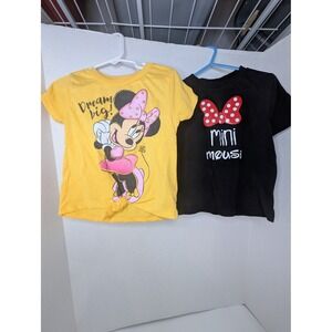 Disney Minnie Mouse Girls T-Shirt Bundle 4T Yellow Tie Front Black Graphic Tee